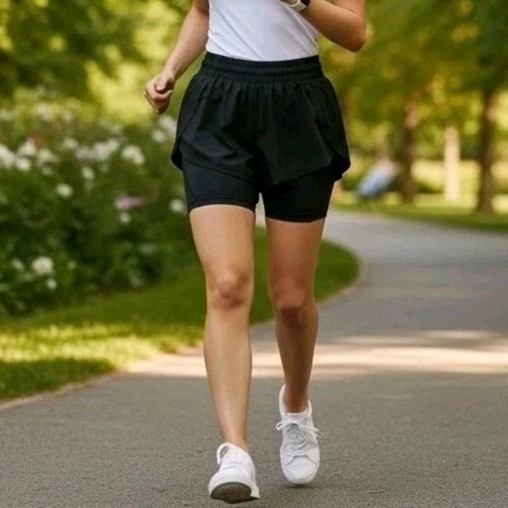 Athleta Ready Set 2 in 1 Running Shorts Black Women's Size XS Split Athletic